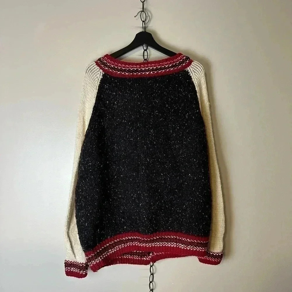 Vintage 1970s  Wool Colour Speckled Cardigan Sweater Size XL - Picture 2 of 4